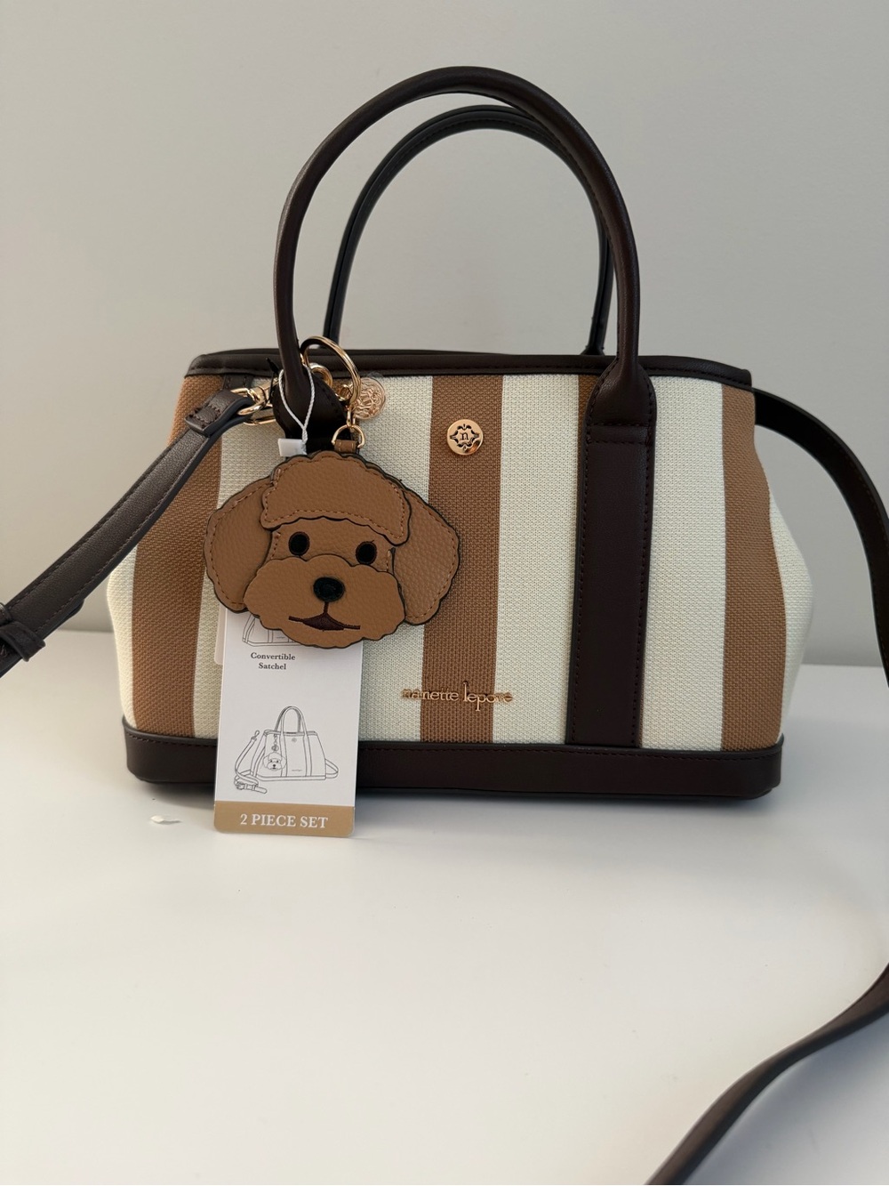Nanette Lepore Brown and Cream Striped Satchel